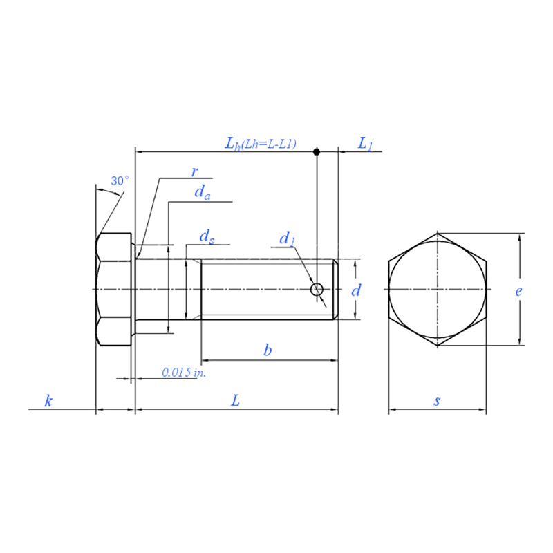 BS 1768:1963 Inch Series Hex Head Drilled Shank Bolt