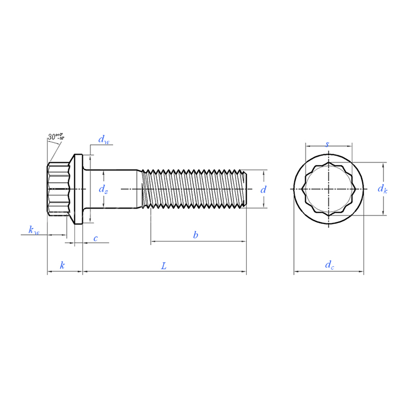 ASME B18.2.5M:2013 Class 12.9 12-Point Flange Spline Head Bolt