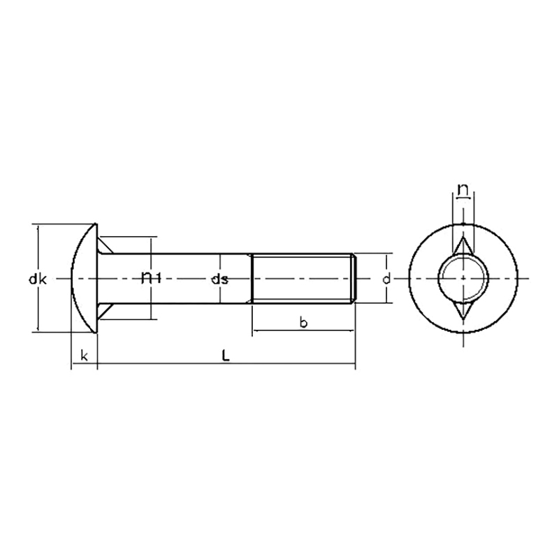 ASME/ANSI B18.5 (T5):2008 Round Head Double Nib Bolt