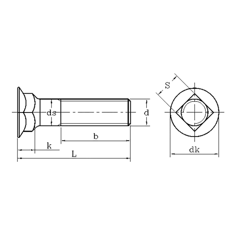ASME/ANSI B18.9:2007 Countersunk Square Neck Bolt