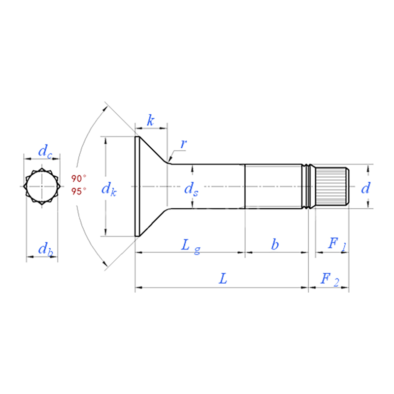 EN 14399-10 (CS Bolt):2018 High Strength Preload HRC System Tension Control Countersunk Head Bolt