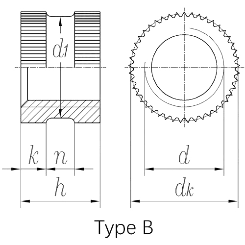 DIN 16903 (B):1974 Type B Knurled Slotted Insert Nut