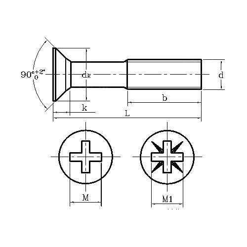 ASME/ANSI B18.6.3:2010 Countersunk Head Phillips Screw