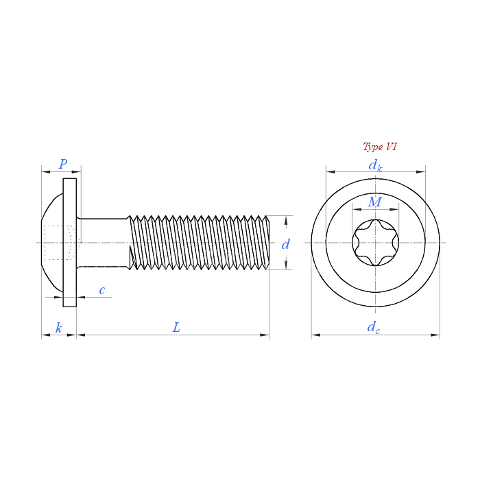 ASME B18.6.3 (H12B-VI):2024 Round Head Torx Screw