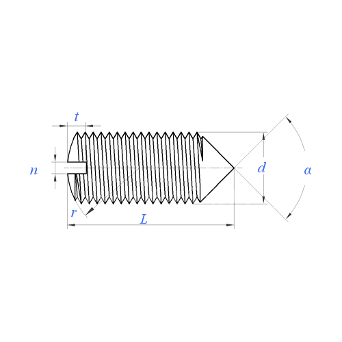 ASME/ANSI B18.6.2 (T5 cone):1998 Slotted Cone Point Set Screw