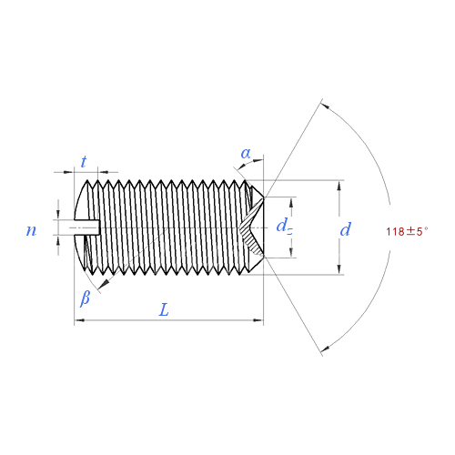 ASME/ANSI B18.6.2 (T5 cup):1998 Slotted Cup Point Set Screw