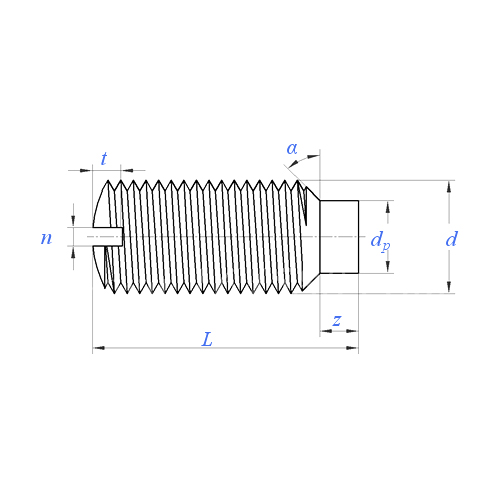 ASME/ANSI B18.6.2 (T5-dog):1998 Slotted Full Dog Point Set Screw