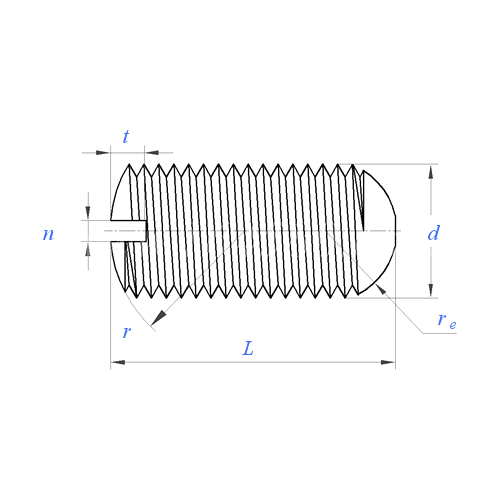 ASME/ANSI B18.6.2 (T5 oval):1998 Slotted Oval Point Set Screw
