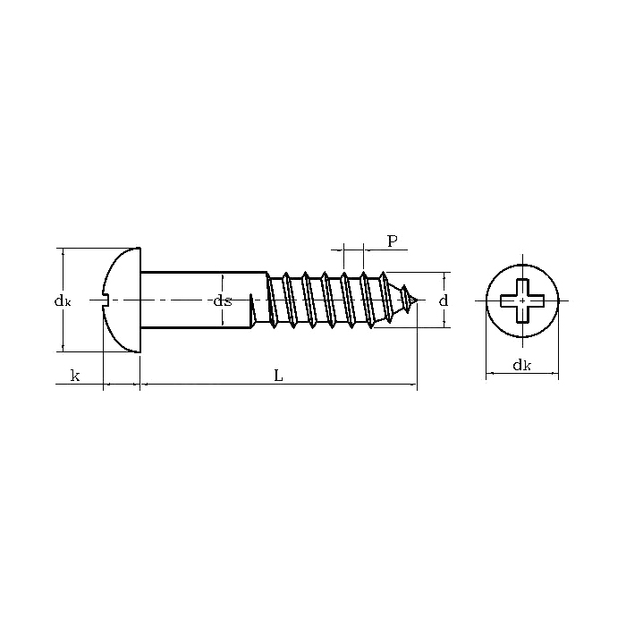 ASME/ANSI B18.6.1 (T11):1997 Pan Head Phillips Wood Screw