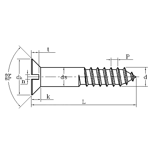 ASME/ANSI B18.6.1 (T2):1997 Countersunk Head Slotted Wood Screw