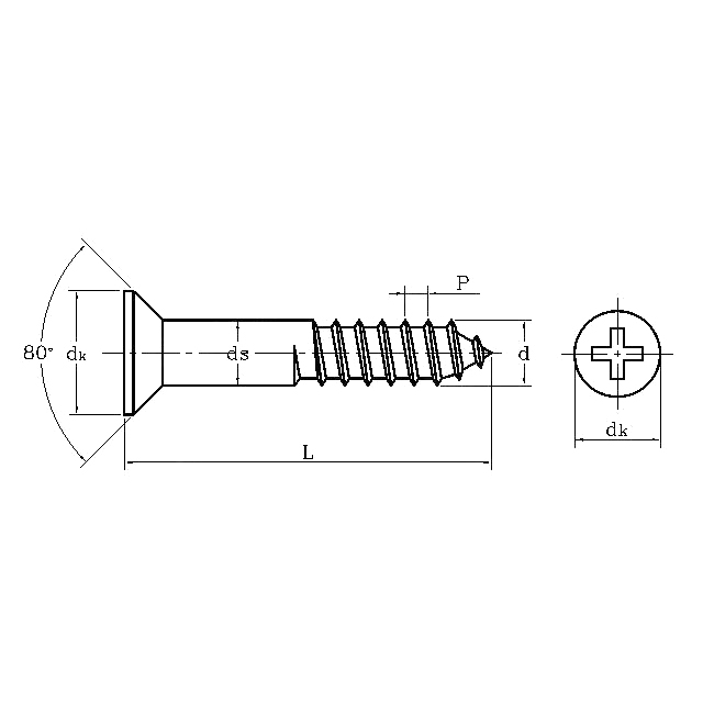 ASME/ANSI B18.6.1 (T3):1997 Countersunk Head Phillips Wood Screw