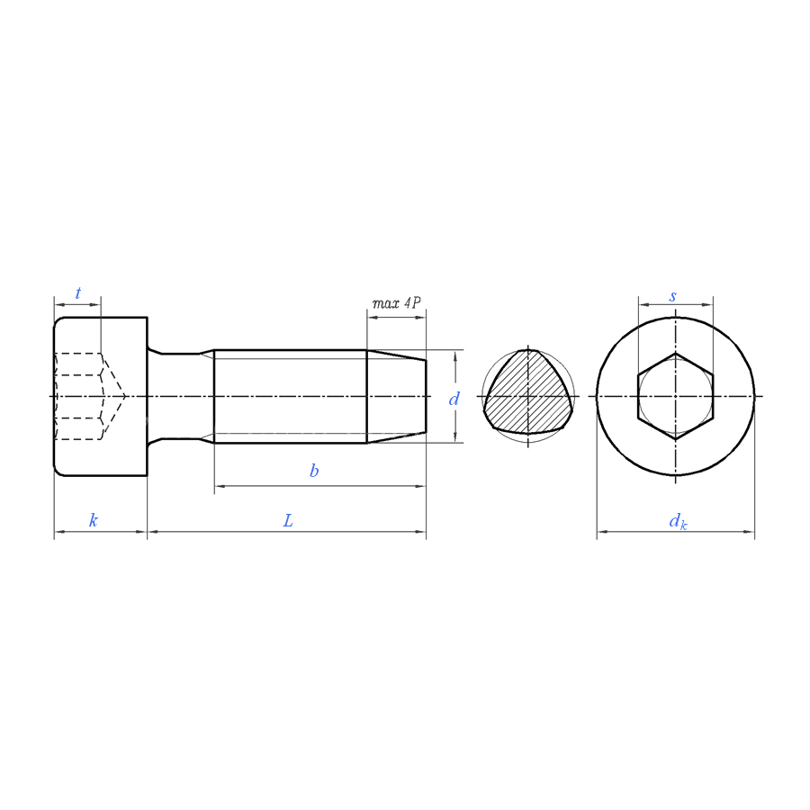 DIN 7500 (EE):2007 Socket Head Cap Hex Socket Triangular Thread Forming Screw