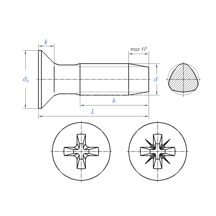 DIN 7500 (ME):2000 Countersunk Head Phillips Thread Forming Lock Tapping Screw