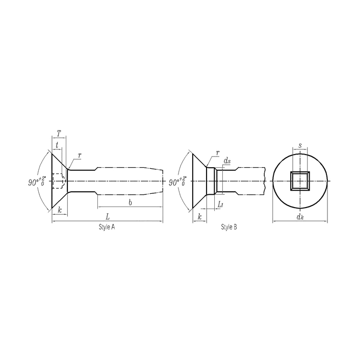 ASME B18.6.5M (T11):2000 Metric Countersunk Head Square Drive Tapping Screw